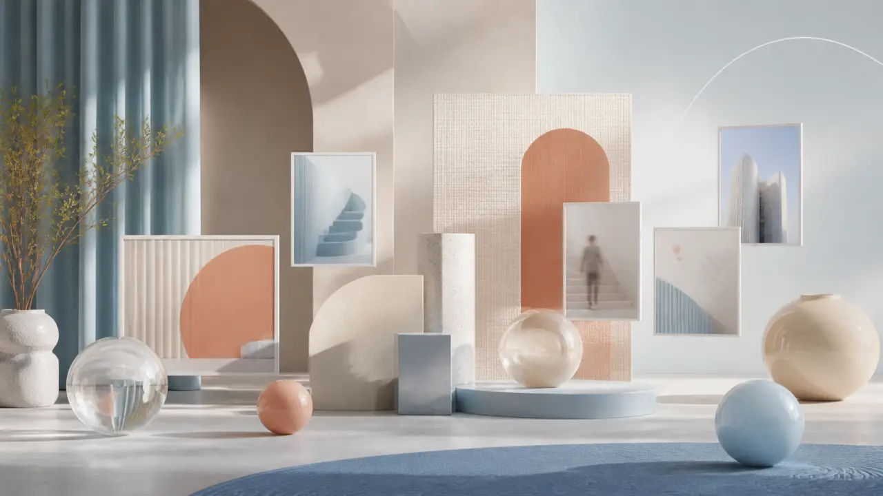 Composition 3D minimaliste aux formes douces et pastel