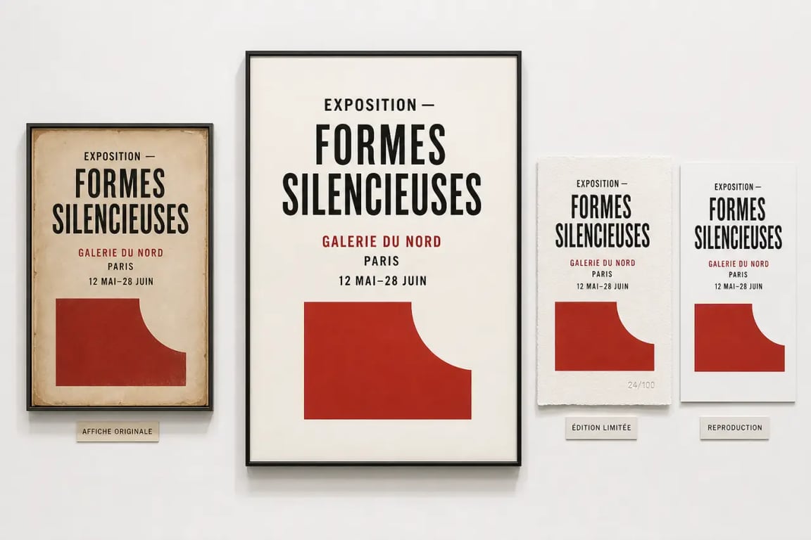 Affiche d exposition d art présentée dans une galerie avec variations originales et reproductions