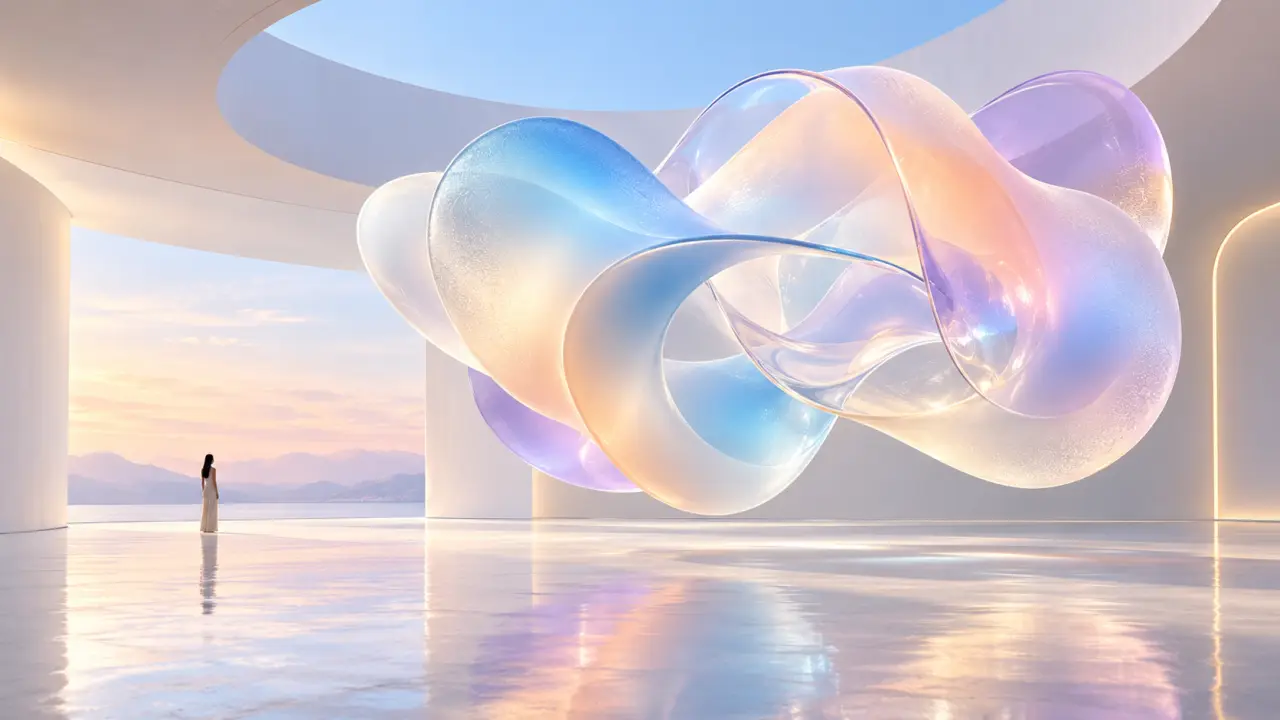 Composition abstraite en 3D aux formes pastel et aux ombres douces