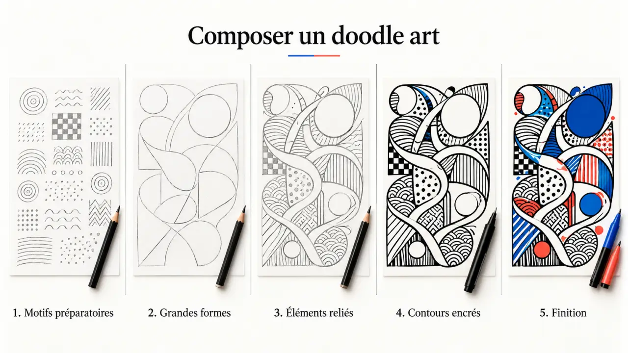 Les cinq étapes pour réaliser une composition de doodle art