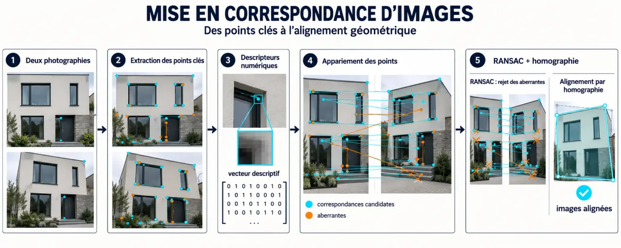 Schéma du fonctionnement technique des correspondances visuelles entre deux images