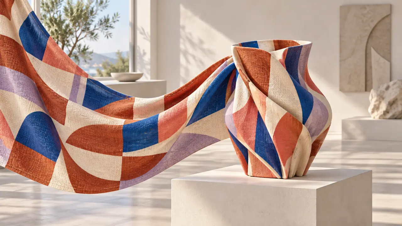 Objet 3D pastel inspiré d'un motif textile contemporain