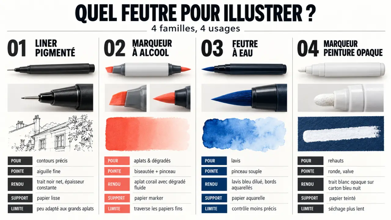 Quels sont les meilleurs feutres pour le dessin d illustration : comparaison des encres, pointes, rendus et supports
