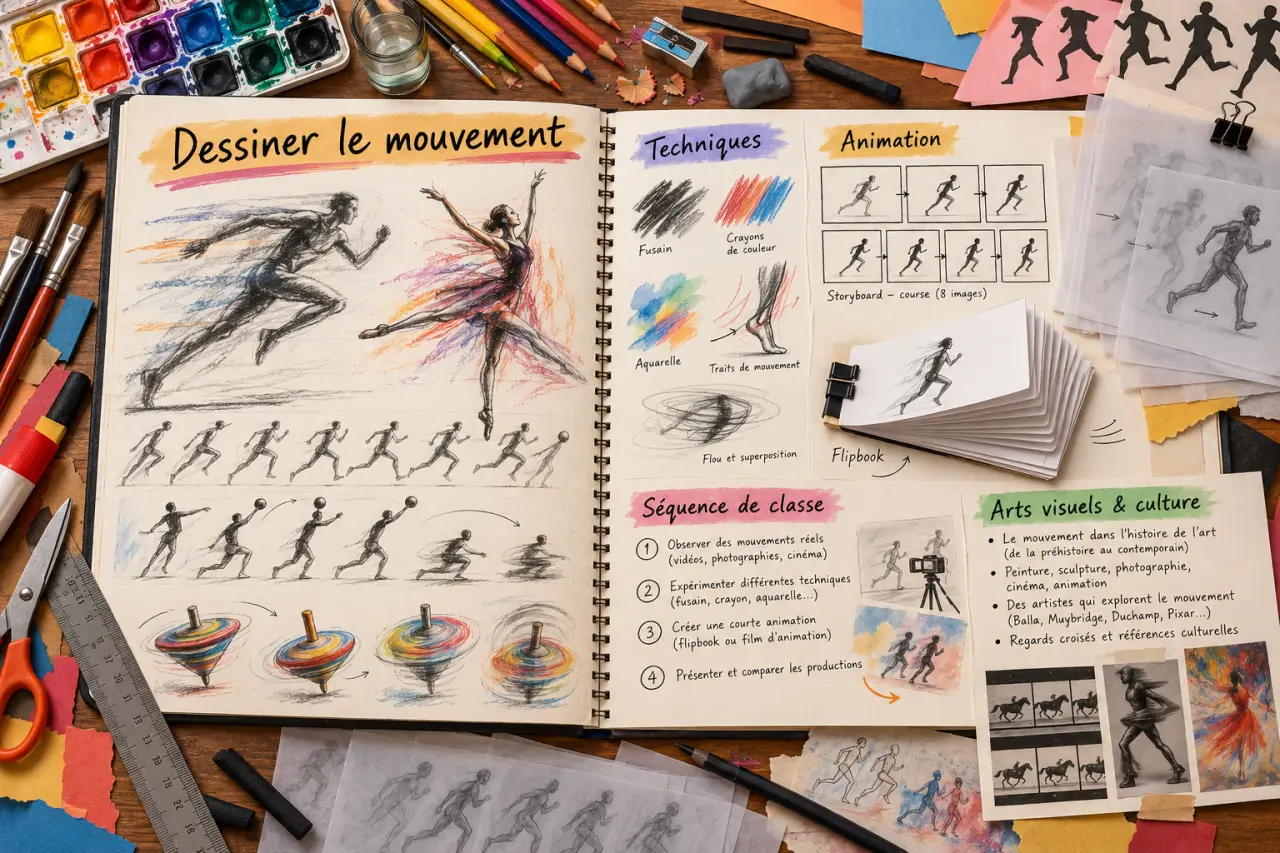 Dessiner le mouvement en arts plastiques : techniques, animation et séquence de classe