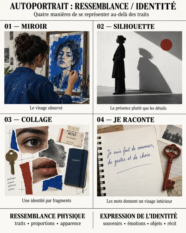 Exemple autoportrait en peinture, photographie, collage et texte