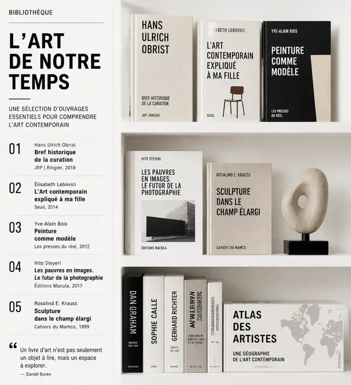 Bibliothèque de livres d'art contemporain soigneusement sélectionnés
