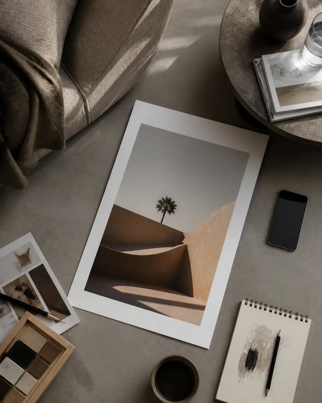 Une photo originale se construit à la maison, avec un smartphone, un canapé et le bon tirage