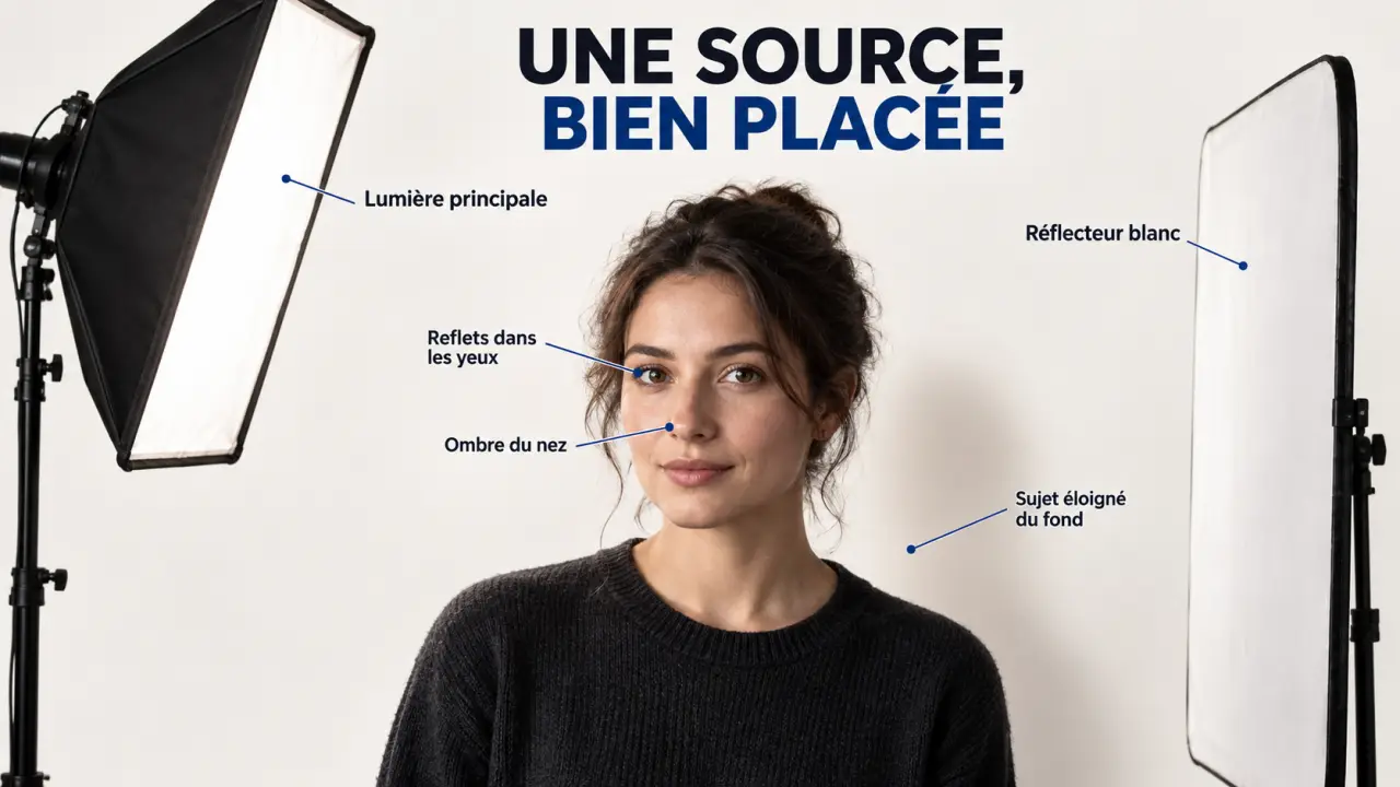 Installation de lumière photo avec softbox et réflecteur pour un portrait