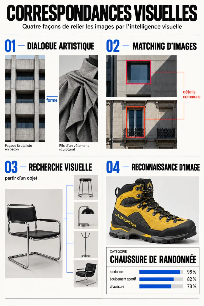 Infographie expliquant les quatre usages des correspondances visuelles