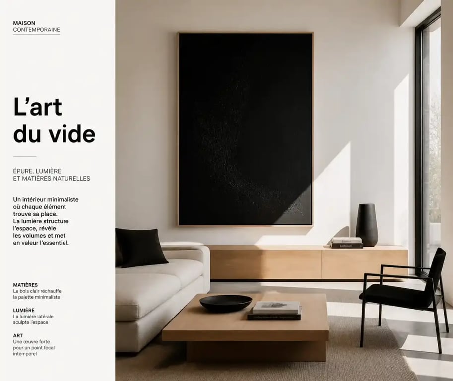 Peinture noire accrochée dans un salon minimaliste, inspiration décoration intérieure